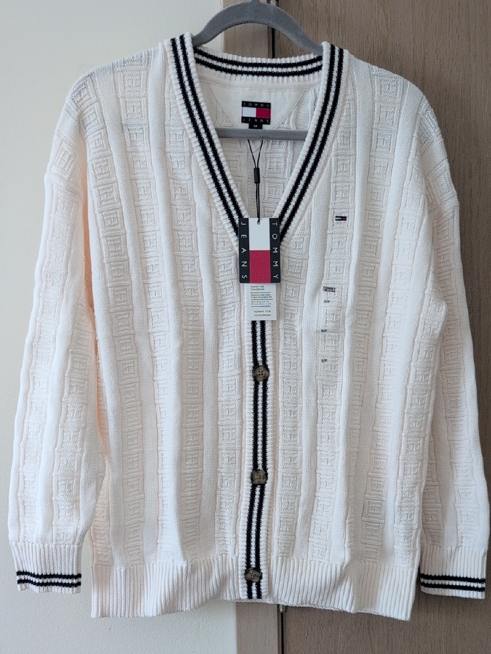 Tommy Hilfiger White Cardigan with Black Trim